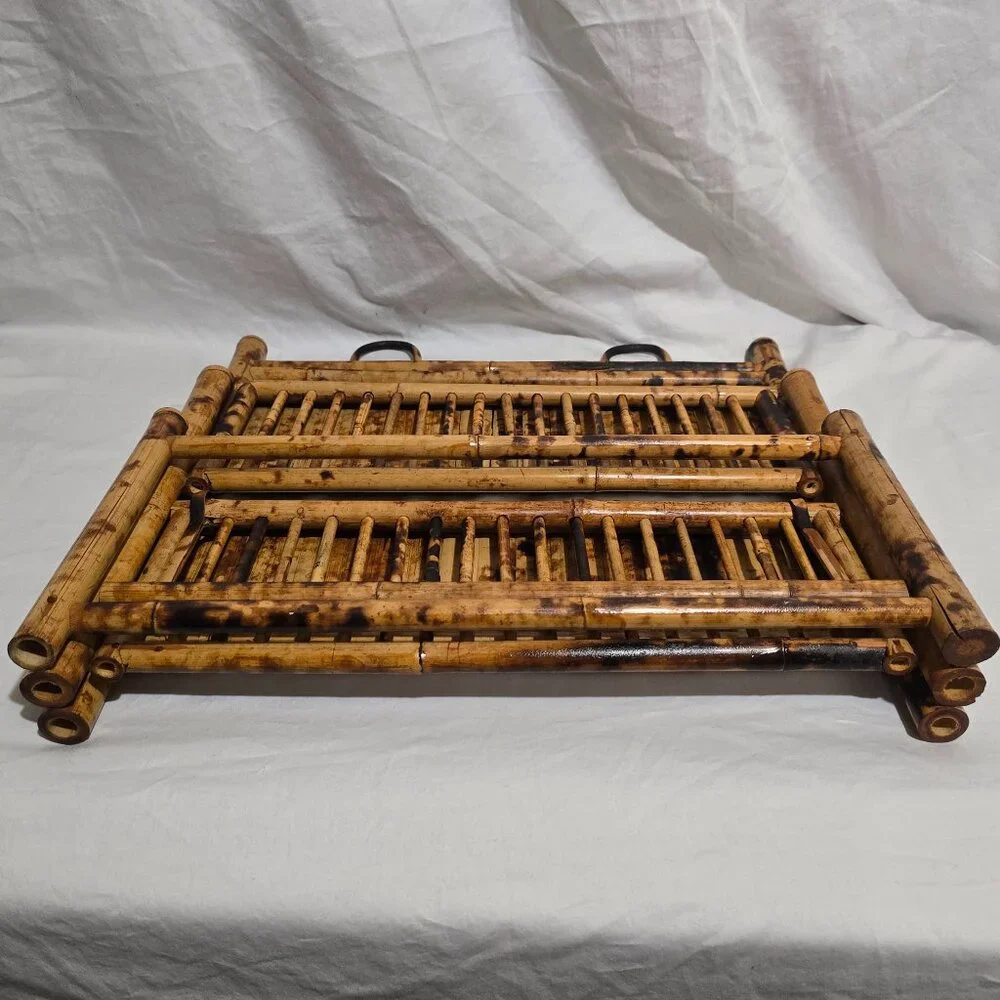 Vtg 100% Bamboo Handmade Folding Hanging Towel Vanity Shelves